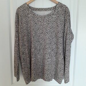 J Jill Luxe Supima Relaxed Long Sleeve Tee Brown Leopard Print Size L